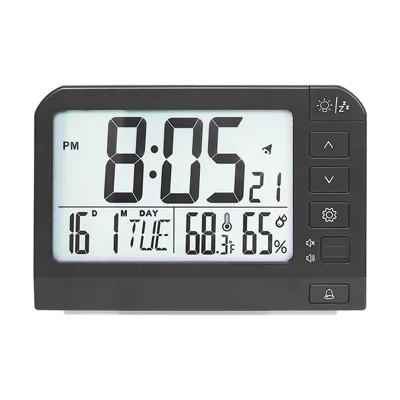 YD109 LCD Digital Alarm Clock Large Display Temperature Humidity Display Bedside Backlight Clock - Black