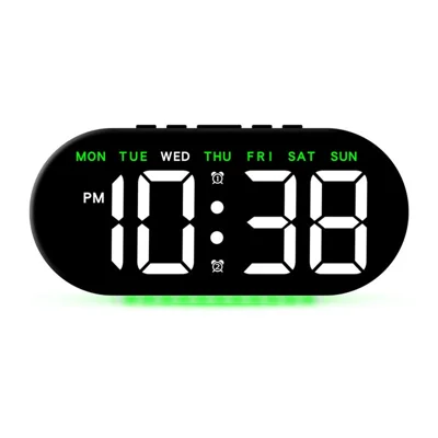 GH8035 Multifunctional LED Digital Alarm Clock Large Display Bedside Clock with Ambient Light - Black Shell / Green Light