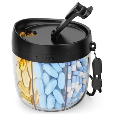 7 Day Pill Organizer Food Grade Plastic Weekly Medicine Box Waterproof Portable Storage Container (BPA Free, No FDA) - Black
