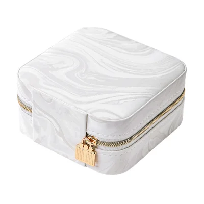 Palm Size Jewelry Box PU Leather Travel Organizer for Earrings Necklaces Rings Storage Case - White