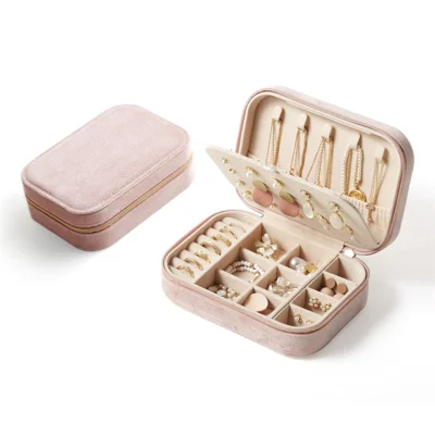 SP01253 Velvet Cloth Jewelry Box Large Capacity Multi Layer Rings Necklaces Earrings Storage Case - Pink