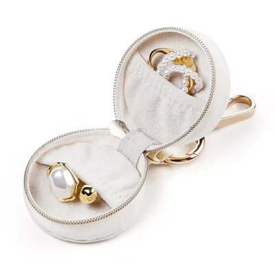 SP01310 Portable Mini Jewelry Organizer Bag Rings Earrings Necklaces Travel Storage Case - White