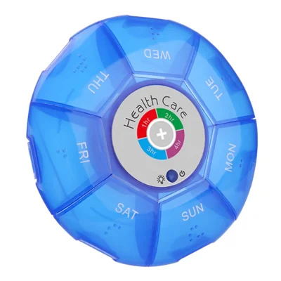 7 Compartment Portable Travel Pill Organizer Electronic Reminder Waterproof Daily Medication Box with Alarm - Blue