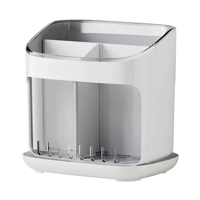 Wall Mounted / Freestanding Plastic Chopstick Holder Kitchen Utensil Organizer Cutlery Storage Drainer Rack - Transparent White