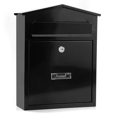 2809 Large Capacity Wall Mount Mailbox Key Lock Security Letterbox Outdoor Metal Post Box - Black