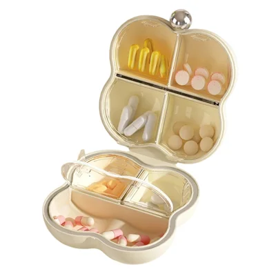 7 Compartments Floral Shape Mini Pill Organizer Portable Jewelry Ring Necklace Storage Box (BPA Free, No FDA) - White