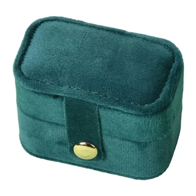 Velvet Compact Jewelry Storage Box Mini Square Case for Earrings  /  Couple Rings  /  Ear Studs - Dark Green