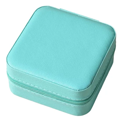 PU Leather Travel Jewelry Box Waterproof Dustproof Ring Organizer with Mirror for Necklaces Earrings Studs - Blue