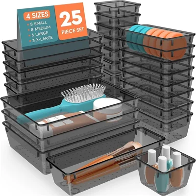 25 Stück Klare Verstärkte Geteilte Desktop-Unordnung Organizer Stapelbare Make-up-Trennungs-Aufbewahrungsbox