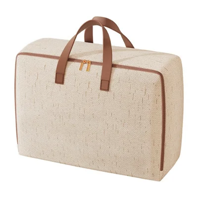 50L Cotton Linen Storage Bag Handheld Quilt Storage Bag Large Capacity Foldable Clothes Organizer for Home Travel