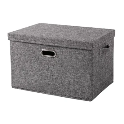 44×29×30cm Large Cotton Linen Clothes Storage Box Foldable Organizer with Handles Dust-Proof Storage Bin for Home Wardrobe - Grey