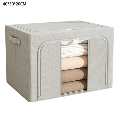 24 l, 40 x 30 x 20 cm, Aufbewahrungsbox aus Oxford-Stoff mit Fenster, faltbarer Organizer für Kleidung, Spielzeug, Bücher – Grau