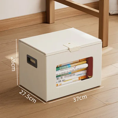 Size M 37 x 27.5 x 26cm Storage Box with Lockable Lid Transparent Window Plastic Foldable Organizer Container - Beige