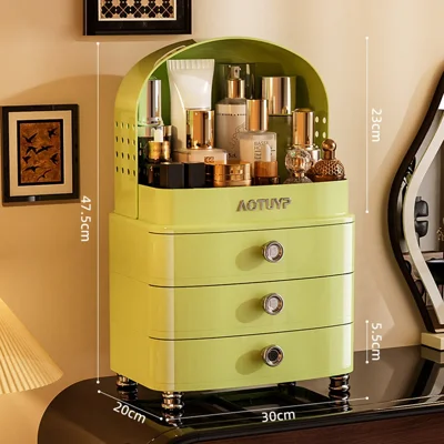 AOTUYP 3-stufiger multifunktionaler Make-up-Organizer, großer Kosmetikbehälter mit Schublade für die Ablage von Hautpflege- und Lippenstiftprodukten – Grün