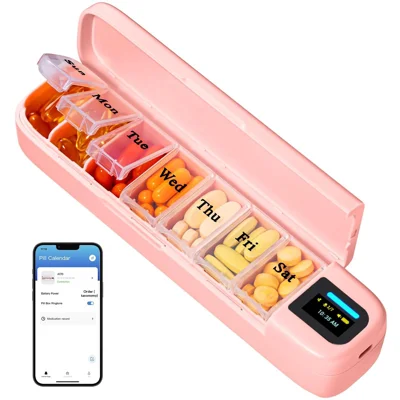 A170 Smart Electronic Pill Box 7-Day Weekly Medication Organizer with Bluetooth-compatible Reminder Alarm (BPA Free, FDA/FMC Certified) - Pink