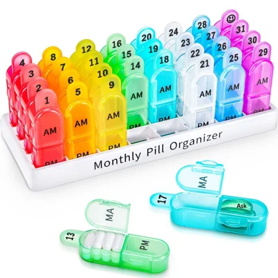 A-481 Monthly Pill Box Plastic Portable Medicine Organizer Case Travel Dispenser (FDA/FMC Certified, BPA Free) - 64-Compartments