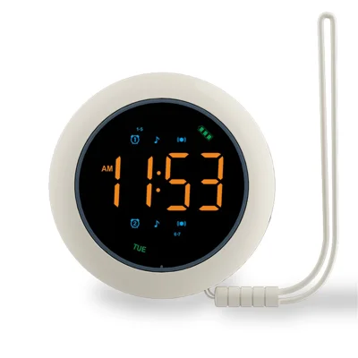 TS-BC800-LED Tragbare vibrierende LED-Wecker mit Doppelalarm 3-Stufen-Vibration Musikfunktion Tischwecker für Schlaf - Weiß