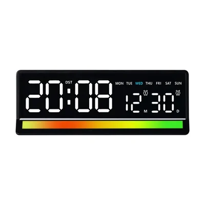 LED Digital Alarm Clock Large Display Sound Pickup RGB Light USB Output Time Date Week Temperature Desk Clock - 6675  /  Black Shell White Light