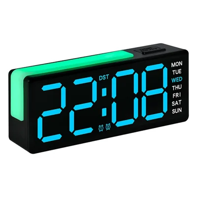 Réveil Numérique LED avec Grand Écran et Lumière d'Atmosphère, Horloge de Bureau pour Chambre et Bureau - Coque Noire, Lumière Bleue 5525