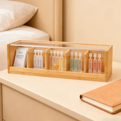 5-Compartment Bamboo Coffee Tea Bag Storage Box Flip Lid Organizer for Kitchen Desk