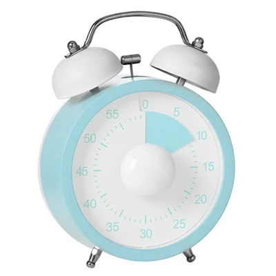 Mechanical Bell Timer Visual Countdown 60 Min Retro Double Bell Kitchen Timer for Cooking Pomodoro - Round / Blue