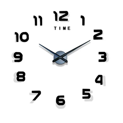 Horloge Murale Miroir 3D 90-120 cm en Acrylique Silencieux à Quartz à Assembler Soi-même pour Maison Salon - Noir