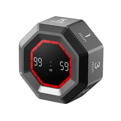 X-JSQ828A-01 Gravity Sensing Flip Timer 8 Preset Modes Magnetic Rechargeable Visual Timer for Study Work Fitness - Red Progress Bar  /  Black