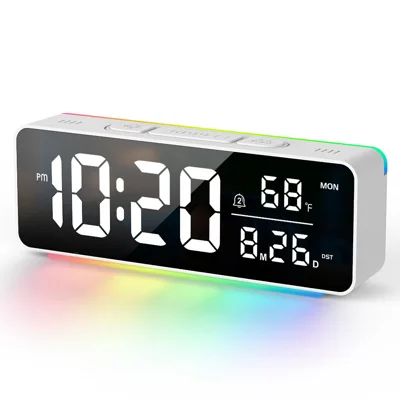 8830 Digital Alarm Clock RGB Ambient Night Light Large LED Display Dual Alarm Snooze Function for Kids Bedroom - White