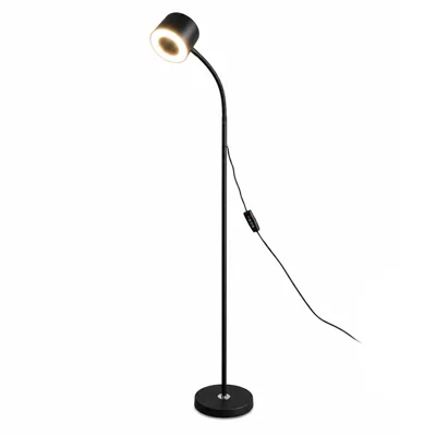 12W LED Floor Piano Lamp with EU Plug Power Adapter 3 Color Temperatures Dimmable USB 5V Reading Light - Black