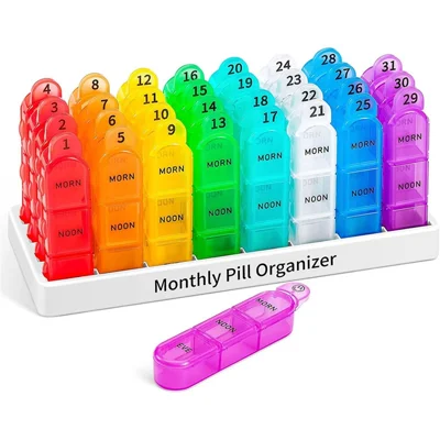A-483 Organisateur Mensuel de Pilules 3 Fois par Jour, Boîte de Rangement Portable pour Médicaments (avec Certificat FDA / FMC, Sans BPA)