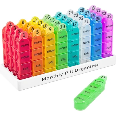 A-484 Miesięczny organizator tabletek 4 razy dziennie, 31 dniowa wyjmowana skrzynka na tabletki (z certyfikatem FDA/FMC, bez BPA)