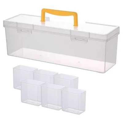 6-Compartment PP Parts Organizer Removable Bins Carry Handle Dustproof Storage Case for Hardware - Yellow Handle