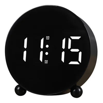 Round LED Digital Alarm Clock Silent, Dual Alarms, Weekday / Weekend Settings, Snooze Function - Black