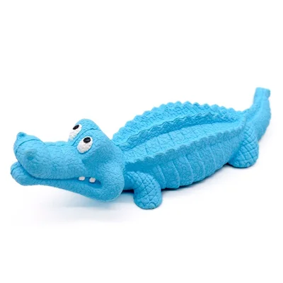 Crocodile Shape Natural Rubber Squeaky Pet Teeth Massage Toy Dog Chewing Bite Playing Sound Toy - Blue