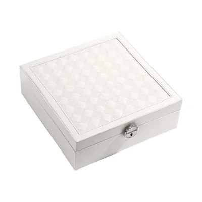 sp01130 Jewelry Storage Case with Mirror and Removable Tray, PU Leather Jewelry Display Box Organizer for Necklaces Earrings Rings Bracelets - White