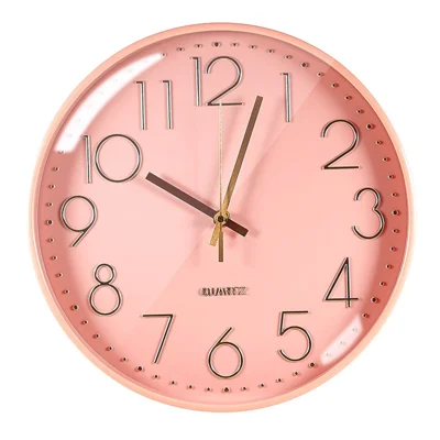 29x29cm Creative Wall Clock Round Shape Numeral Silent Clock for Living Room, Bedroom (No Battery) - Pink