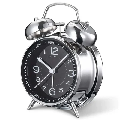 PT260 4 Inch Retro Twin Bell Alarm Metal Shell Silent Clock with Light for Working Sleeping - Black