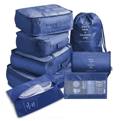 8 Pcs/Set Waterproof Large Capacity Light Travel Storage Set - Dark Blue