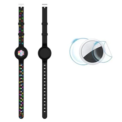 Silicone Pet Collar with Protective Case for AirTag Bluetooth-compatible Tracker Adjustable Neck Strap, with Front Back Film Set - Dog Paw