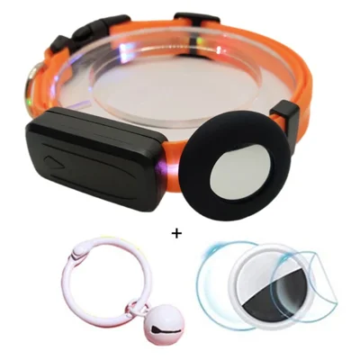 For AirTag Tracker Luminous Pet Collar Set with Silicone Case, Bell, Screen Protectors (M Size) - Orange