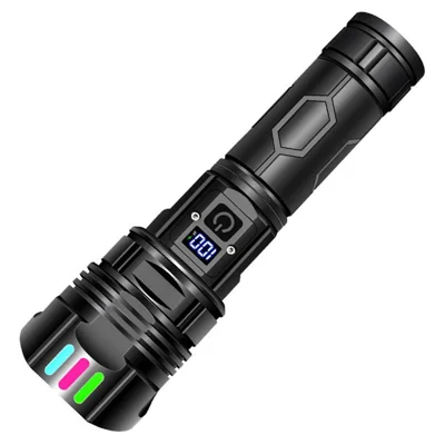 A08 Digital Display 5 Modes Flat Port Flashlight High Power LED Torch with Fluorescent Strip ( with Battery )
