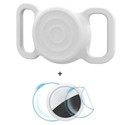 For Apple AirTag Anti Lost Pet Tracker Wave Design Silicone Case with Front and Back Hydrogel Film Set - White