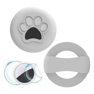 For Apple AirTag Tracker Silicone Case Pet Collar Attachment Dog Paw Pattern Anti Drop Protective Cover - White