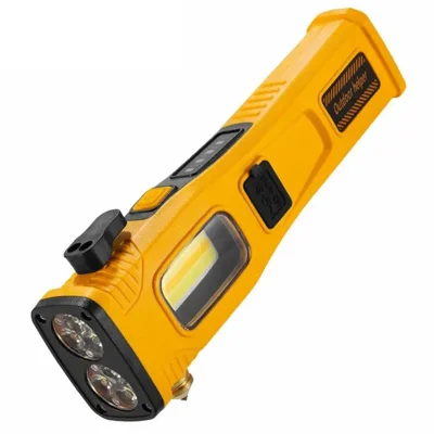 W5214 Lanterna de Trabalho Multifunções, Lanterna de Emergência para Carro com Energia Solar com Íman Forte / Quebra-vidros / Martelo de Segurança - Amarelo