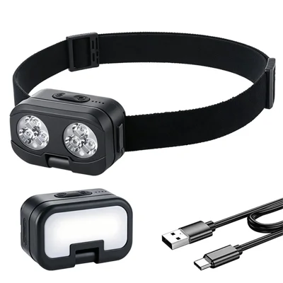 RT600 Multifunktions-Stirnlampe Taschenlampe 180 Grad drehbarer Doppelscheinwerfer mit intelligentem Bewegungssensor IP66 wasserdicht Arbeitsleuchte für Outdoor Notfälle