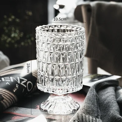 European Style Glass Vase Clear Small Flower Vase Transparent Hydroponic Living Room Decor Vase - Rhombus Pattern