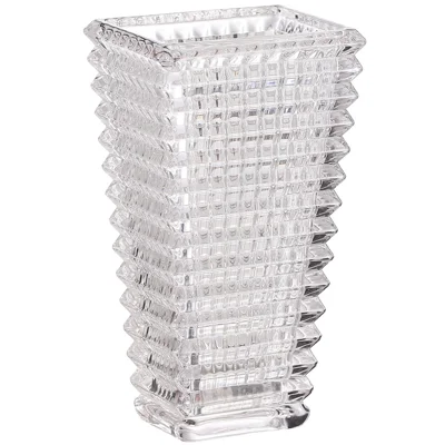 Vase en verre cristal transparent 28 cm, carré, texturé, à fond épais, vase cannelé pour décoration intérieure - Transparent