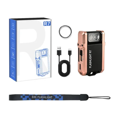 R7 Torcia RGB 800 Lumen Testa Rotante 180° in Lega di Alluminio IP65 Luce Portachiavi per Campeggio Pesca - Oro