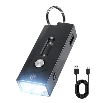 A1 5W Aluminiumlegierung Mini LED Taschenlampe 580LM IP66 Wasserdicht Type-C Magnetclip Schlüsselanhängerleuchte für Camping Wandern – Wie abgebildet