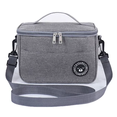 TB-0401 Borsa isolata per il trasporto di pranzi in tessuto Oxford, Borsa per la conservazione della frutta con tracolla, Dimensione: S - Grigio